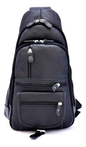 Mochila Bolsa Masculina Transversal Em Couro Legitimo - Beds Cor Preto