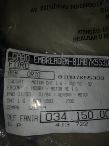 Imagem 3 de 5 de Cabo De Embreagem Escort Não Zetec