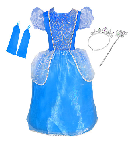 Vestido Fantasia Infantil Princesas Com Luva Coroa E Varinha