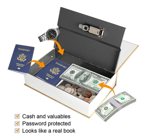 Imagen 9 de 10 de Caja Fuerte Igual A Libro Porta Valores Cerradura Con Llave