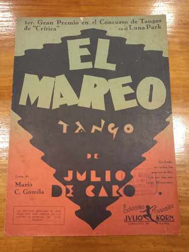 El Mareo Julio De Caro Gomila Tango Partitura