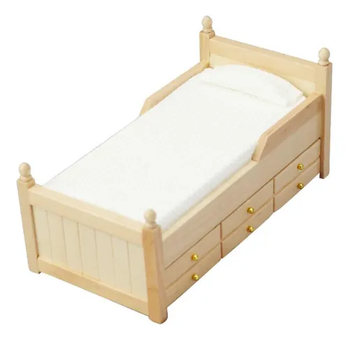 Cama Individual En Miniatura Escala 1:12 – De Madera Y Tela, 17 X 10 X 8.4 Cm, Para Casa De Muñecas Y Dioramas