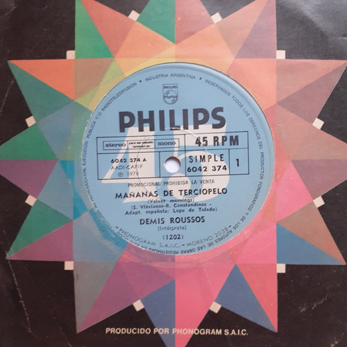 Vinilo Simple - Demis Roussos (mañanas De Terciopelo) (Usado)