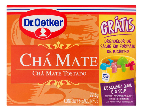 Chá Mate Tostado Dr. Oetker Caixa 22,5g 15 Unidades Grátis Prendedor de Sachê