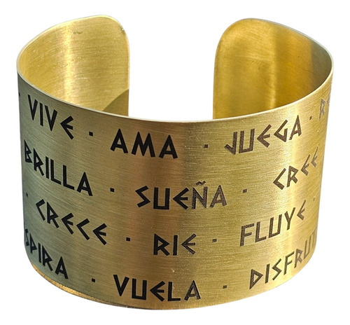 Brazalete Esclava Buenas Vibras Regulable Palabras Positivas Dorada Latón 15 Cm 15 Cm