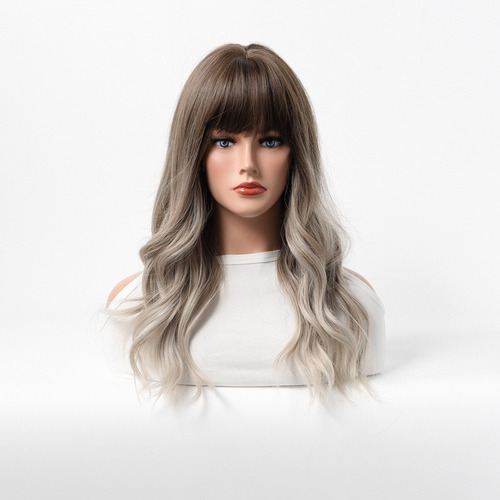 Peluca Larga Rizada Gradient Air Bangs Gold Wave