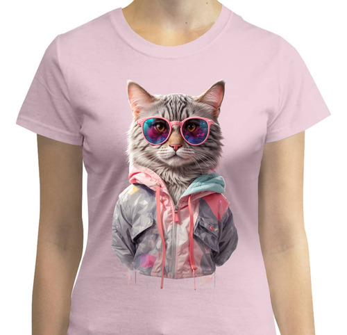 Playera Pink Cat - Lentes De Sol - Cat Lover - Gato Cool