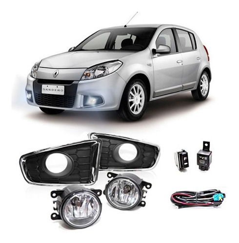 Kit Farol De Milha Sandero 2012 2013 Neblina Moldura Cromada