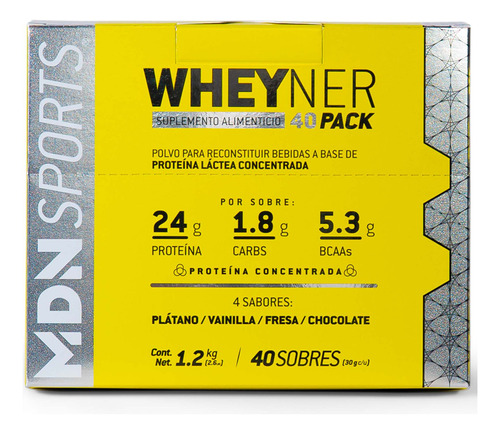 Proteína Whey Ner MDN Sports Pack 40 Sobres 30 g c/u 4 Sabores