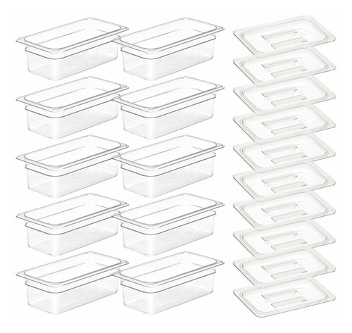 Kit De 10 Cubas Gastronômicas Com Tampa Acrilico 1/3 100mm