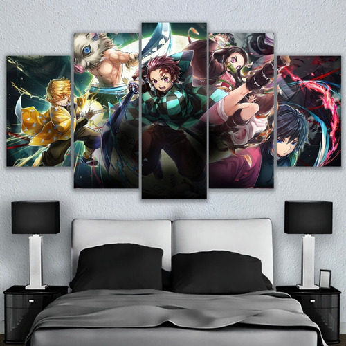 Set 5 Cuadros Canvas Demon Slayer Personajes Anime Artistico