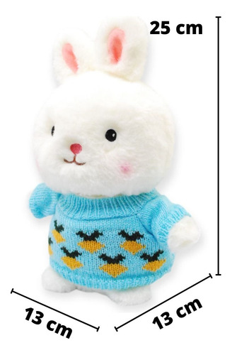 Conejo De Peluche Sueter Azul Suave Juguete Animales 25cm
