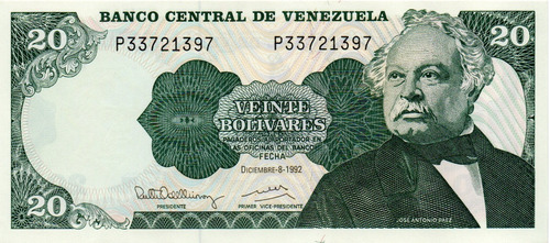 Billete 20 Bolívares 8 De Diciembre 1992 Serial P8