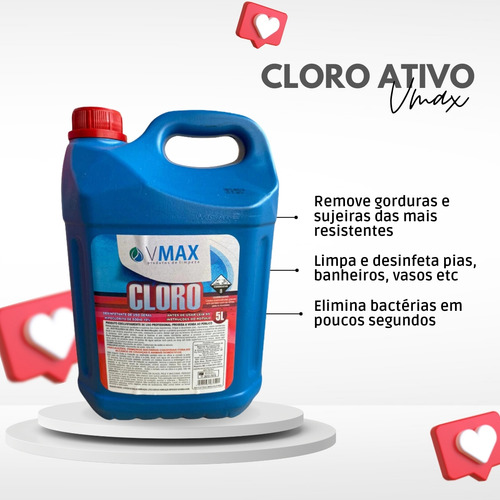Alvejante Hipoclorito Sódio 10% Vmax Galão 5 Litros Cloro