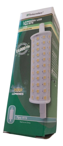 Lampara Led R7s 15w 118mm Calida Interelec Reemp Cuarzo Blanco Cálido