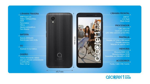 Telefono Celular Alcatel 1 Ultra 32gb 1gb Ram Negro (Nuevo con caja abierta)