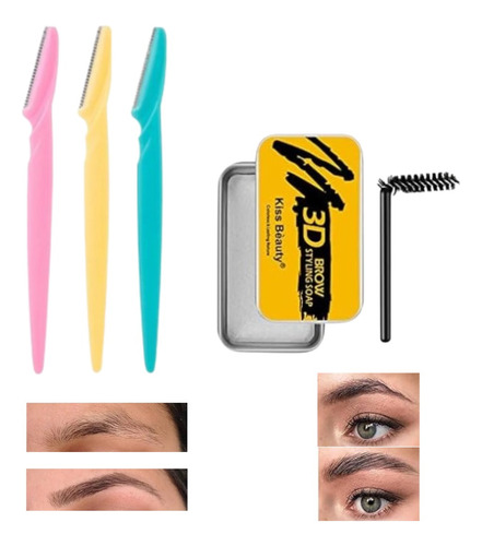 Combo Cera Jabón Para Cejas Con Cepillo +perfilador De Cejas