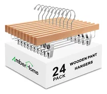 Comprar Perchas Madera Pantalones Clips Amber Home 24pzas  Natural