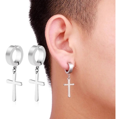 X2 Arete Piercing De Clip Con Cruz De Acero Inoxidable Rock 