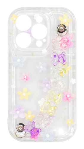 Protector iPhone 15 Pro Diseño Flores Con Correa De Mano