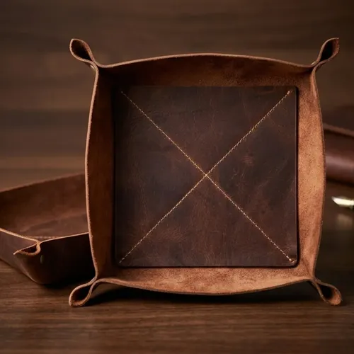 Organizador De Mesa Aparador Em Couro Porta Chaves Treco G