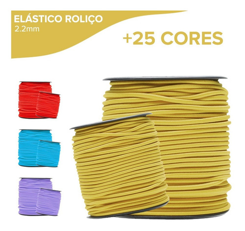 Elástico Roliço Colorido - 2,2mm - 50 Metros- Nybc Cor AMARELO MOSTARDA - 130 Desenho do tecido Liso