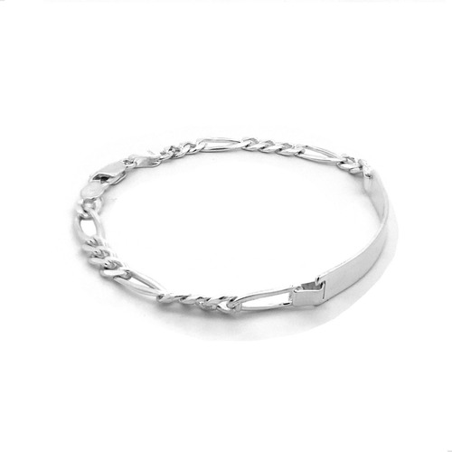 Imagen 2 de 10 de Esclava Pulsera Figaro Plata 925 Placa Lisa Hombre Agálea