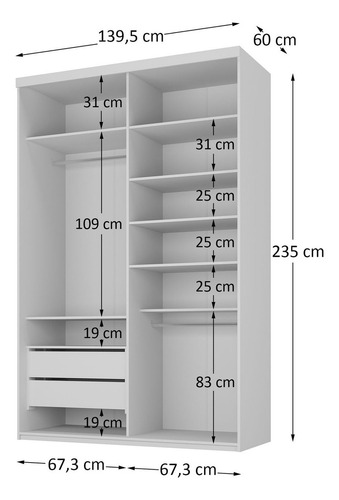 Guarda-roupa Solteiro 100% Mdf Bp Com 2 Portas E 1 Espelho