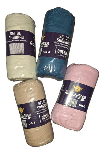 Sabanas Ajustables Pack X4u 2 1/2 Plazas Queen Colchón Alto Beige-crema-rosa-azul Petroleo Liso