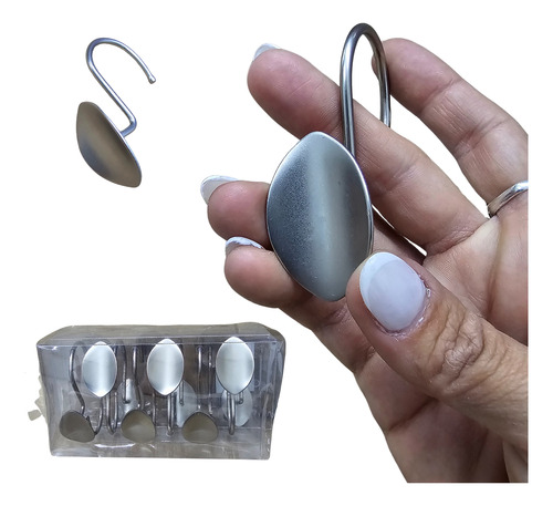 Ganchos Para Cortina De Baño X 12 De Acero Plateados Mate Plateado Mate