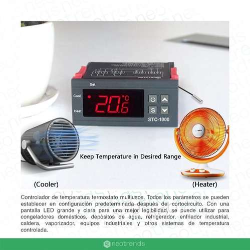 Imagen 3 de 10 de Termostato Digital Stc-1000 Doble Control Frio O Calor 220v