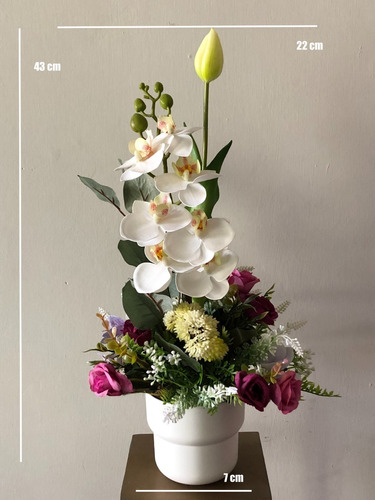 Arreglo Floral Artificial Con Orquídeas, Tulipanes Y Rositas | Envío gratis