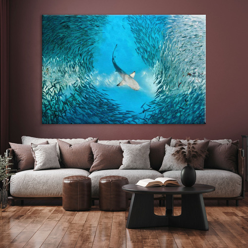 Cuadro Tiburon Y Peces Acuario Mar Oceano Marino 140 Cm