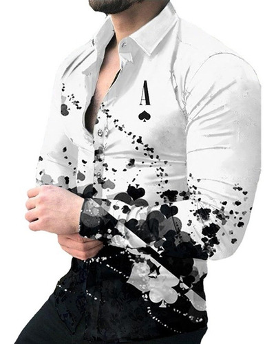 Camisa De Manga Larga Con Estampado Digital 3d Hombre