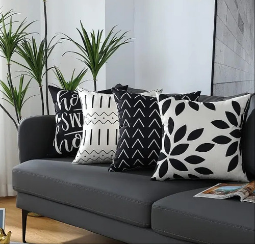 Juego De 4 Funda Para Cojines Decorativos Sala Sofá 45x45cm Negro Cojin