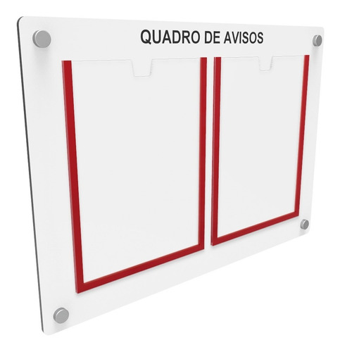 Quadro De Aviso Gestão À Vista C/ 2 Displays Acrílicos P/ A4