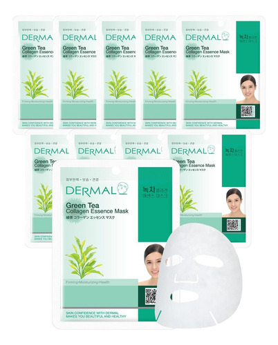 Dermal, Mascarilla Té Verde X10, Hidratante Y Calmante