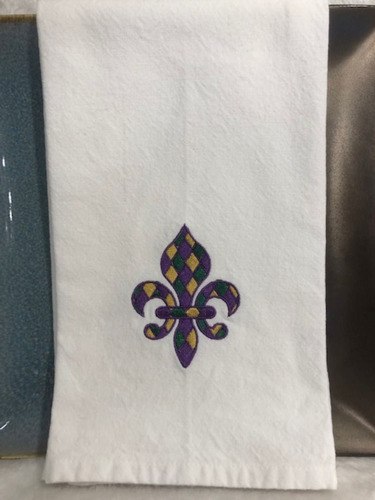 Fleur Lis Kitchen Tea Towel Embroidered