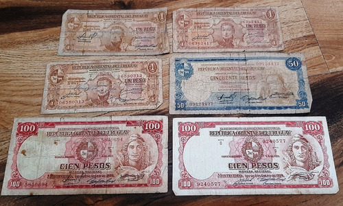 Lote Billetes Pesos Uruguayos (1 Peso 50 Pesos Y 100 Pesos)