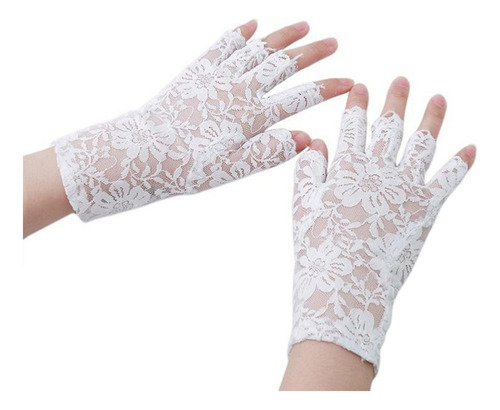 Guantes Cortos Blancos De Encaje Sin Dedos, Mitones, Para Fi