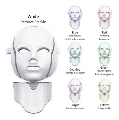 Máscara Led 7 Colores Con Cuello Para Fototerapia, Colorful