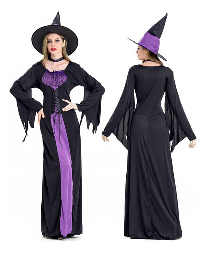 Disfraz Halloween Mujer Gothic,con Sombrero Y Cuello De Mago