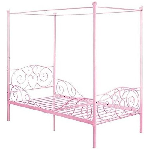 Dhp - Cama De Metal Con Toldo - Tamaño Gemela, Metal, Rosa.