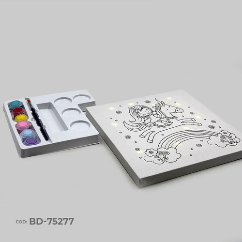 Imagen 2 de 4 de Kit De Arte Infantil Cuadro Lienzo Unicornio Pinturas Luz