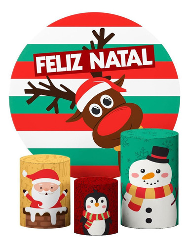 Kit Capas Cilindros P M G Feliz Natal + Painel Redondo 1,50