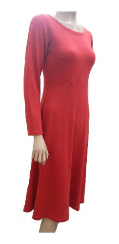 Vestido Midi Rojo Lanilla Manga Larga Talles Especiales 