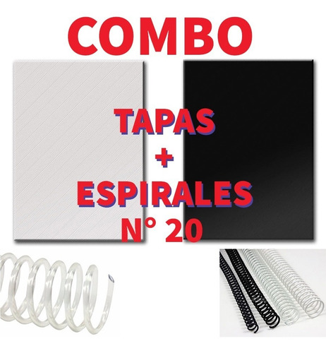 Combo 50 Espirales 20 Mm + Tapas A4 / 50 Negras + 50 Transp