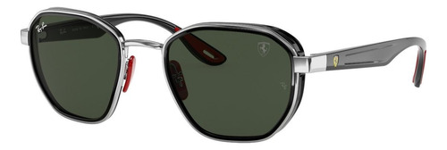 Óculos de sol Ray-Ban Scuderia Ferrari Collection Standard armação de metal cor polished shiny silver, lente green clássica, haste shiny black - RB3674M
