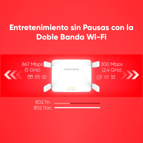 Mercusys Router Inalámbrico De Doble Banda Ac1200 Wi-fi De Alta Velocidad 4 Antenas Externas De Alta Ganancia Fácil Instalación Multi-modo Controles Parentales Admite Iptv Y Ipv6