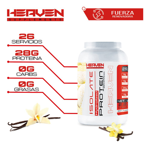 Heaven Proteína Isolate Hidrolizada 1kg Sabor 26 Servs Vainilla